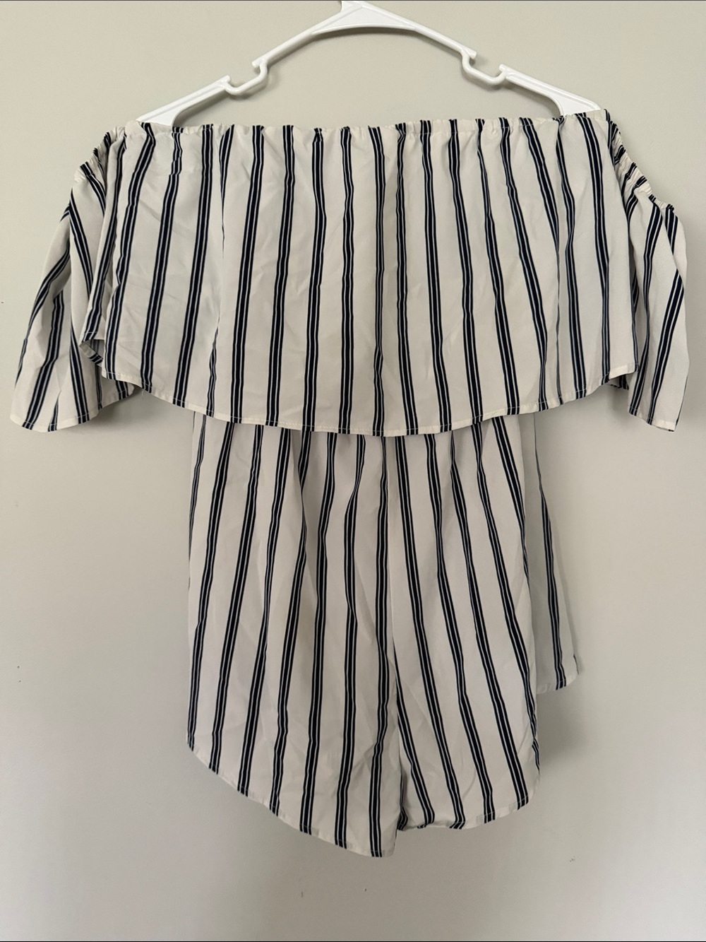 SHEIN White Off-Shoulder Striped Romper